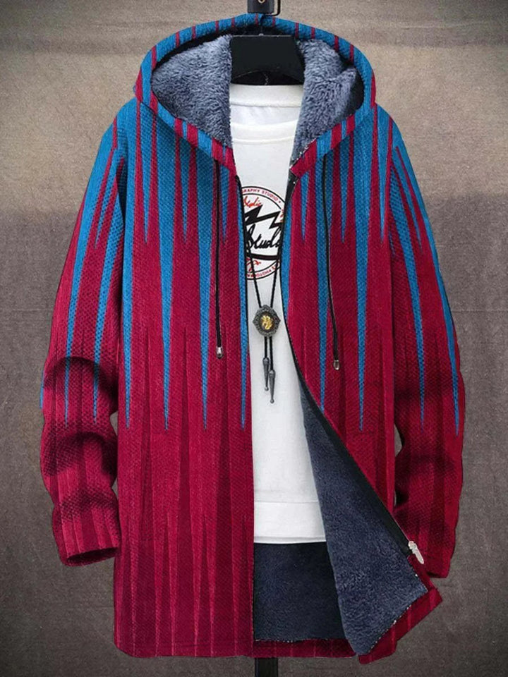 Kunstdruck Fleece-gefütterter Oversized Zip-Hoodie Cardigan - Rot