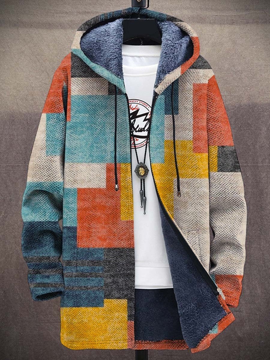 Kunstdruck Fleece-gefütterter Oversized Zip-Hoodie Cardigan - Mehrfarbig