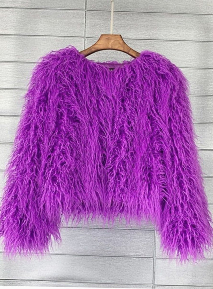 Kunstpelzmantel Damen Flauschige Kurzjacke Wintermantel - Lila