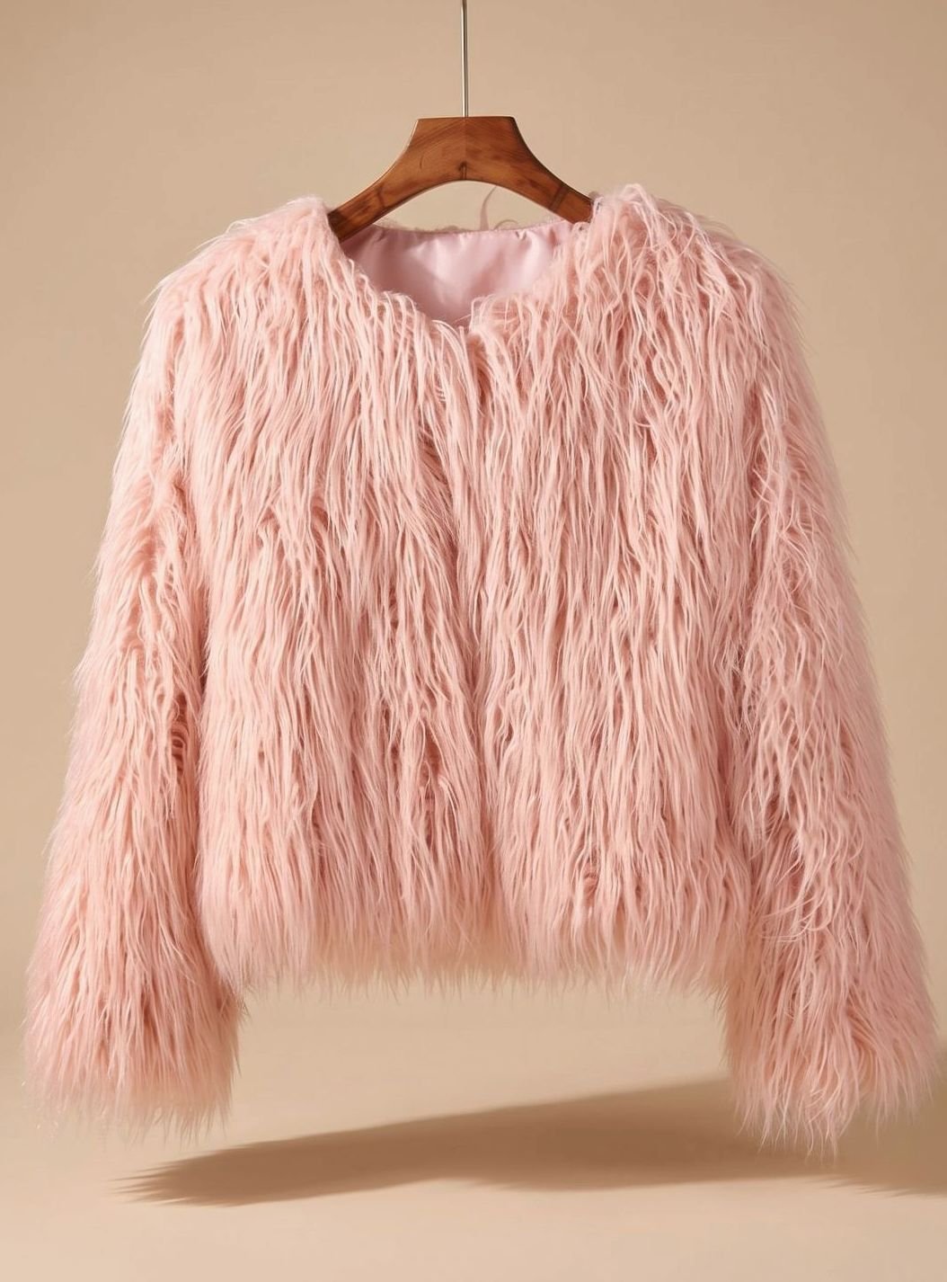 Kunstpelzmantel Damen Flauschige Kurzjacke Wintermantel - Rosa