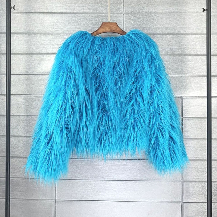 Kunstpelzmantel Damen Flauschige Kurzjacke Wintermantel - Blauer See