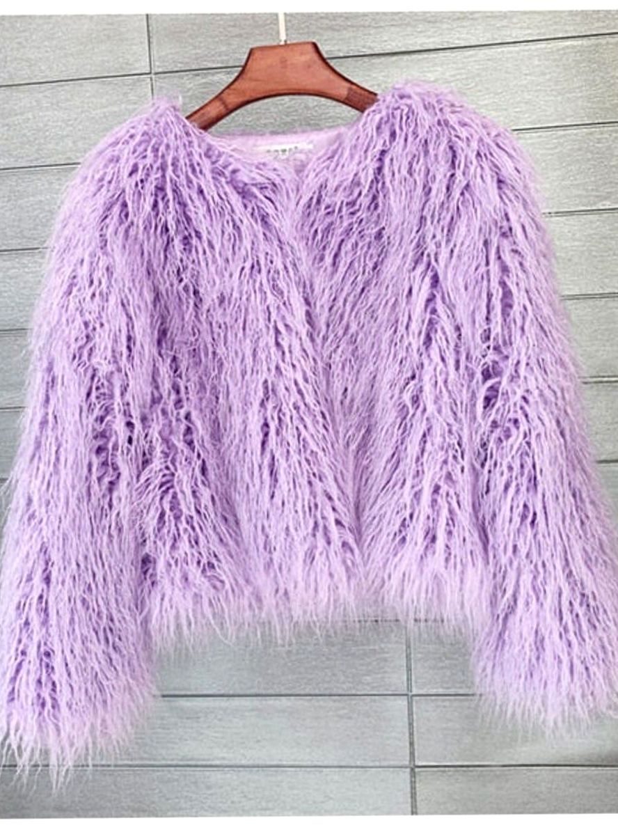 Kunstpelzmantel Damen Flauschige Kurzjacke Wintermantel - Hellviolett