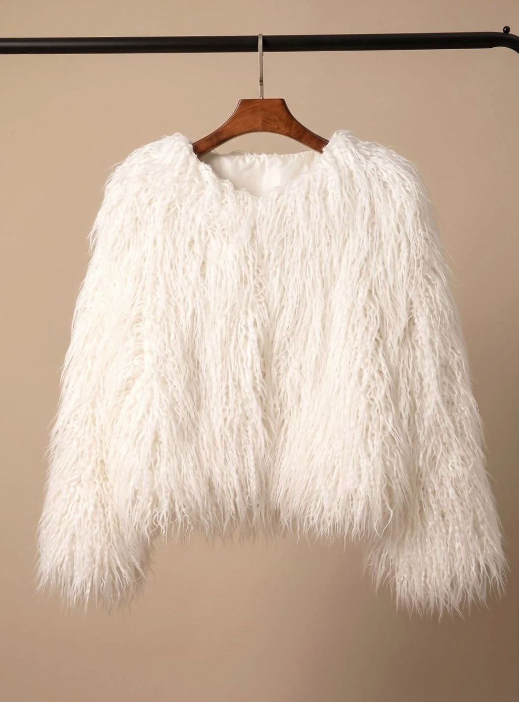 Kunstpelzmantel Damen Flauschige Kurzjacke Wintermantel - Weiß