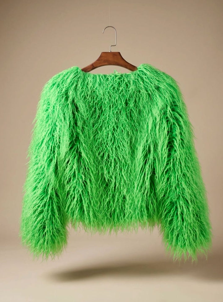 Kunstpelzmantel Damen Flauschige Kurzjacke Wintermantel - Grün