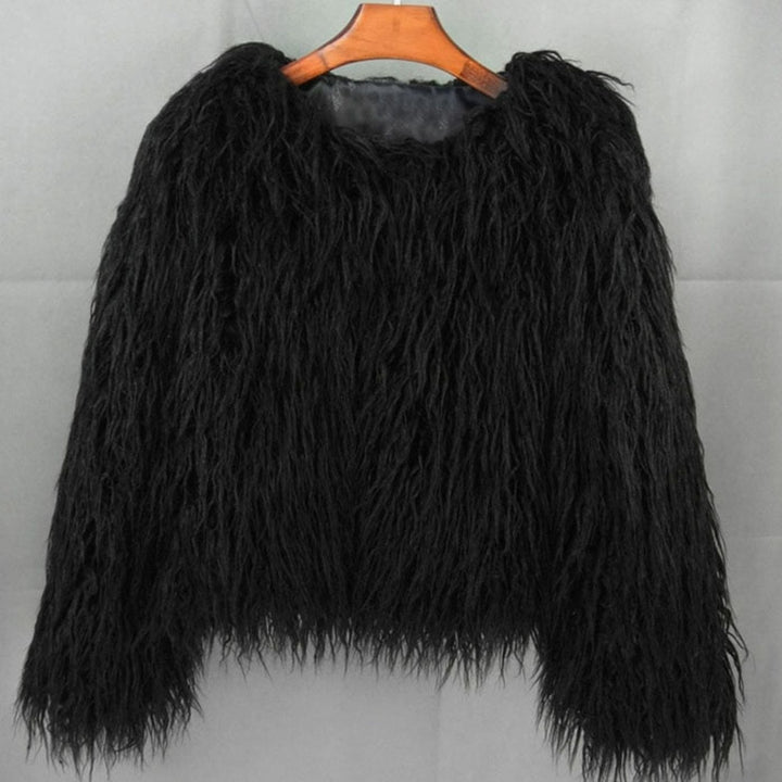 Kunstpelzmantel Damen Flauschige Kurzjacke Wintermantel - Schwarz