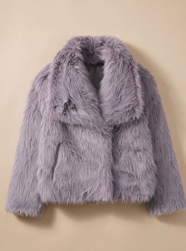 Kunstpelzmantel Damen Flauschiger Kurzmantel Herbstmode - Grau