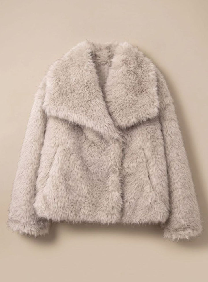 Kunstpelzmantel Damen Flauschiger Kurzmantel Herbstmode - Greige