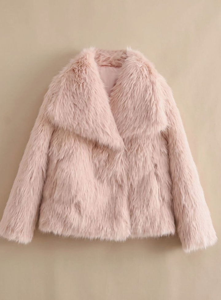 Kunstpelzmantel Damen Flauschiger Kurzmantel Herbstmode - Rosa