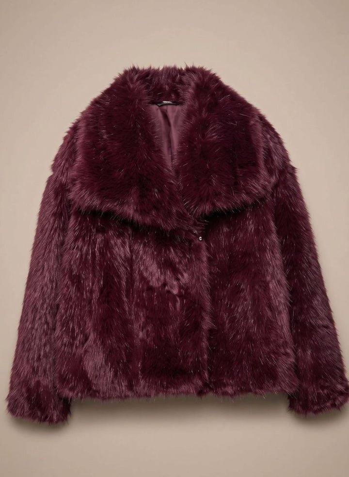 Kunstpelzmantel Damen Flauschiger Kurzmantel Herbstmode - Weinrot