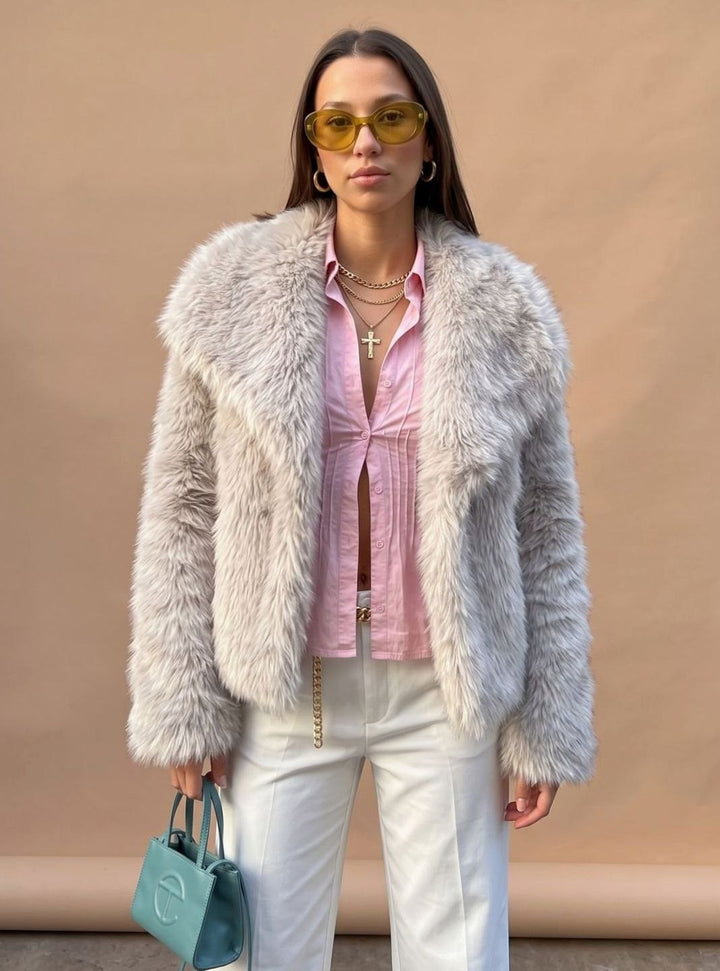 Kunstpelzmantel Damen Flauschiger Kurzmantel Herbstmode