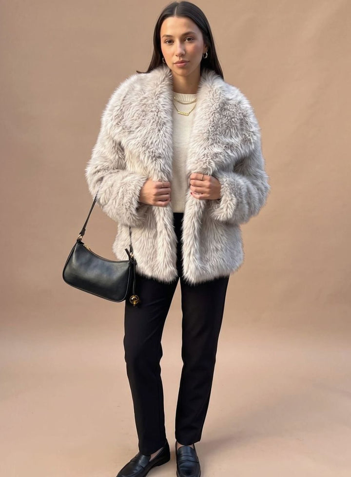 Kunstpelzmantel Damen Flauschiger Kurzmantel Herbstmode