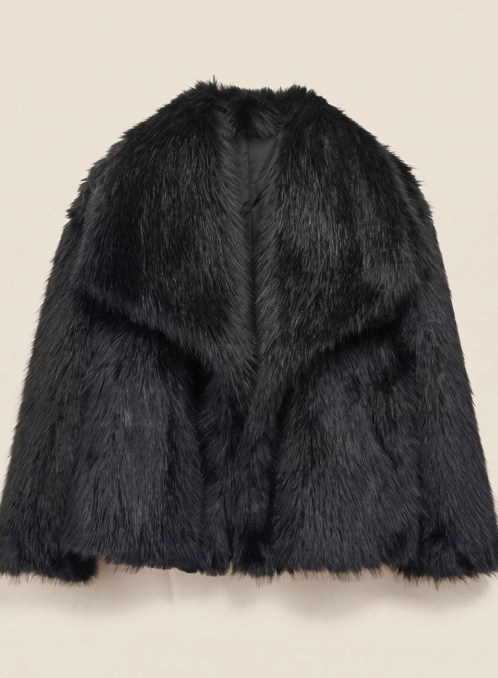 Kunstpelzmantel Damen Flauschiger Kurzmantel Herbstmode - Schwarz