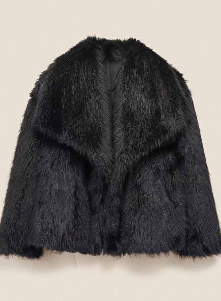 Kunstpelzmantel Damen Flauschiger Kurzmantel Herbstmode - Schwarz