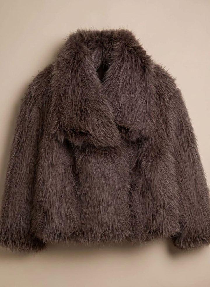 Kunstpelzmantel Damen Flauschiger Kurzmantel Herbstmode - Braun