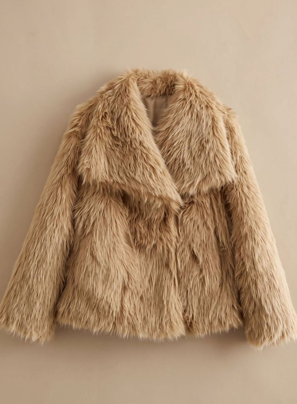Kunstpelzmantel Damen Flauschiger Kurzmantel Herbstmode - Kamel