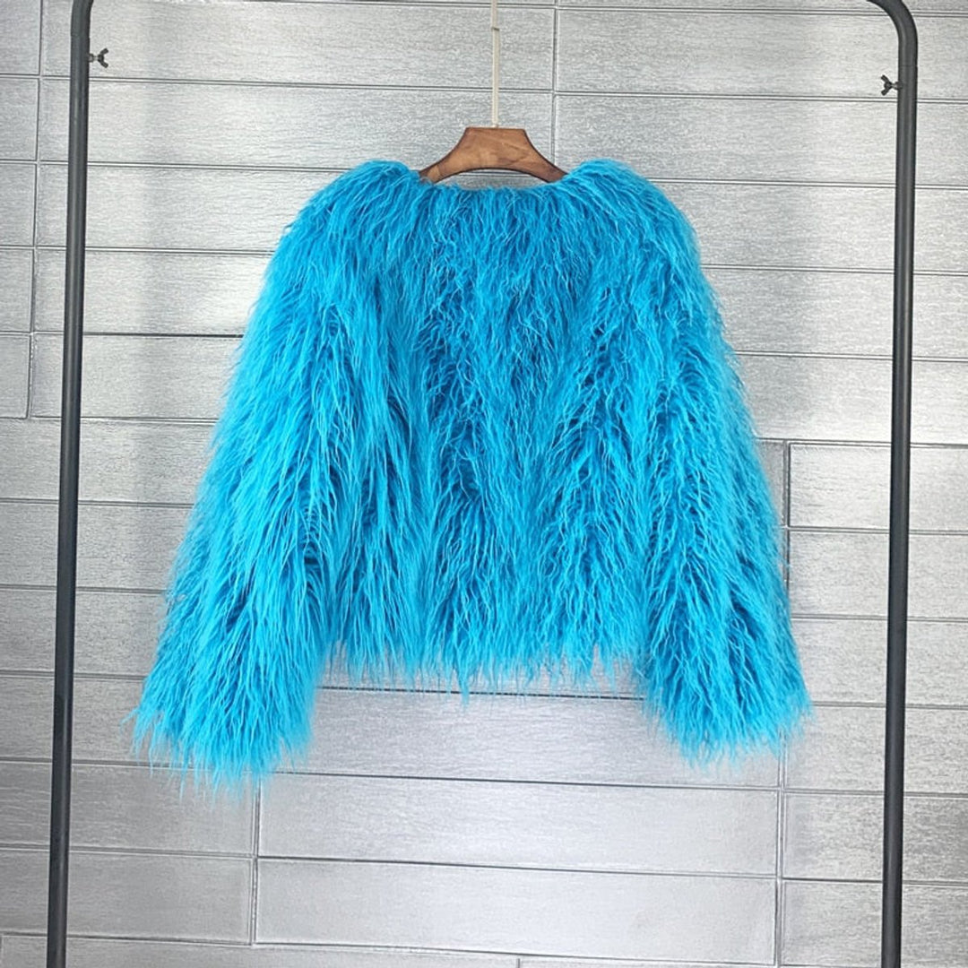 Kunstpelzmantel Damen flauschiger Langflor Wintermantel - Blauer See