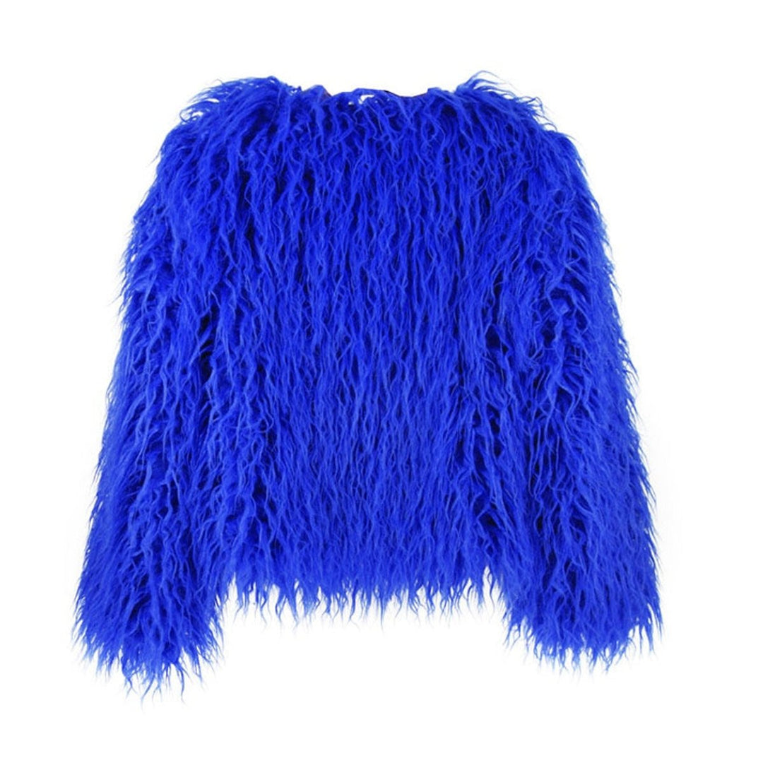 Kunstpelzmantel Damen flauschiger Langflor Wintermantel - Blau