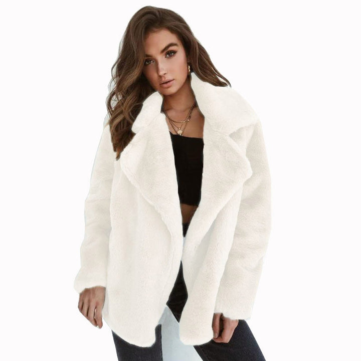 Kunstpelzmantel Damen Flauschiger Oversized Kurzmantel Kunstfell - Weiß