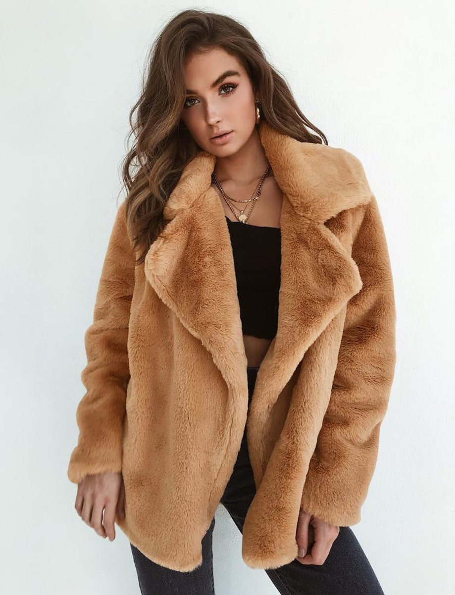 Kunstpelzmantel Damen Flauschiger Oversized Kurzmantel Kunstfell