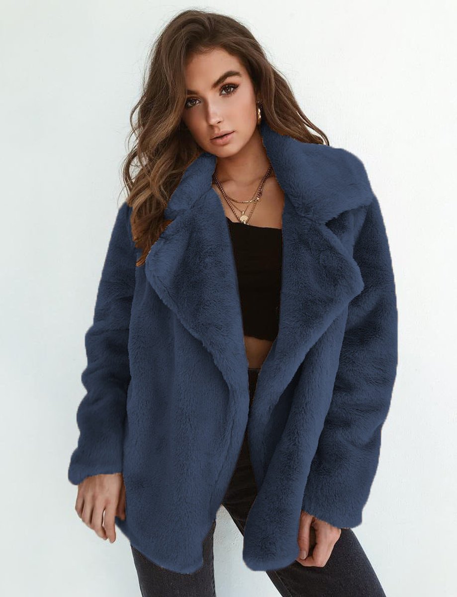 Kunstpelzmantel Damen Flauschiger Oversized Kurzmantel Kunstfell