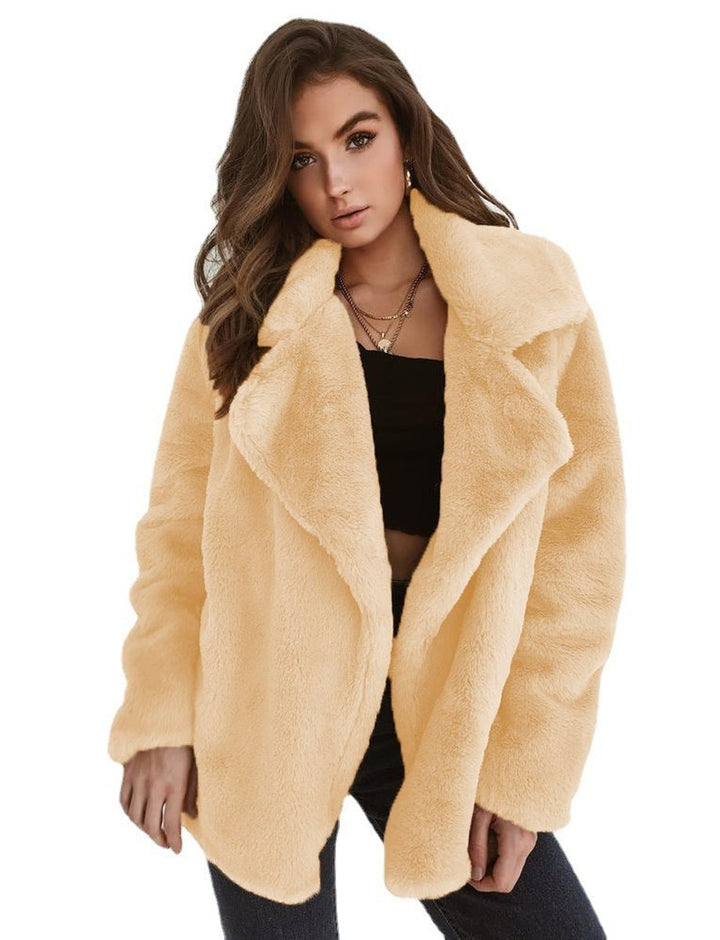 Kunstpelzmantel Damen Flauschiger Oversized Kurzmantel Kunstfell