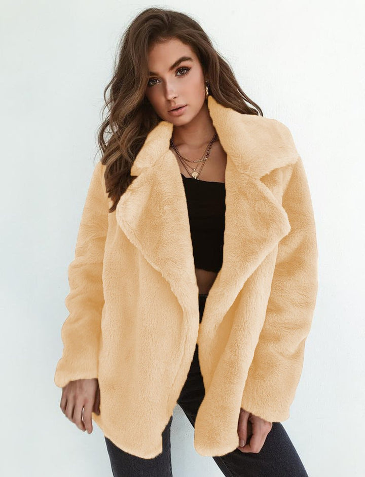 Kunstpelzmantel Damen Flauschiger Oversized Kurzmantel Kunstfell - Aprikose