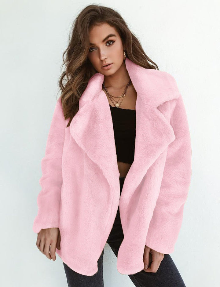 Kunstpelzmantel Damen Flauschiger Oversized Kurzmantel Kunstfell