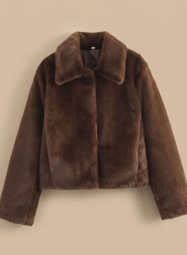 Kunstpelzmantel Damen Kurz Klassischer Kragen Flauschige Jacke