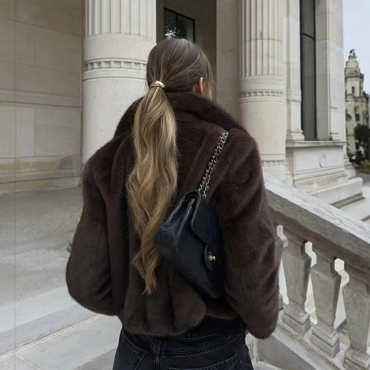 Kunstpelzmantel Damen Kurzjacke klassischer Kragen kuscheliger Kunstpelz