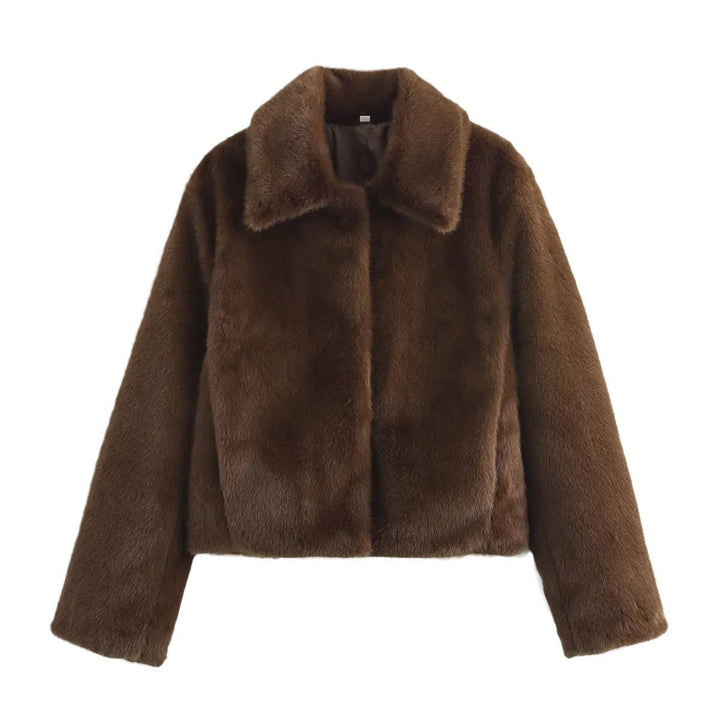 Kunstpelzmantel Damen Kurzjacke klassischer Kragen kuscheliger Kunstpelz