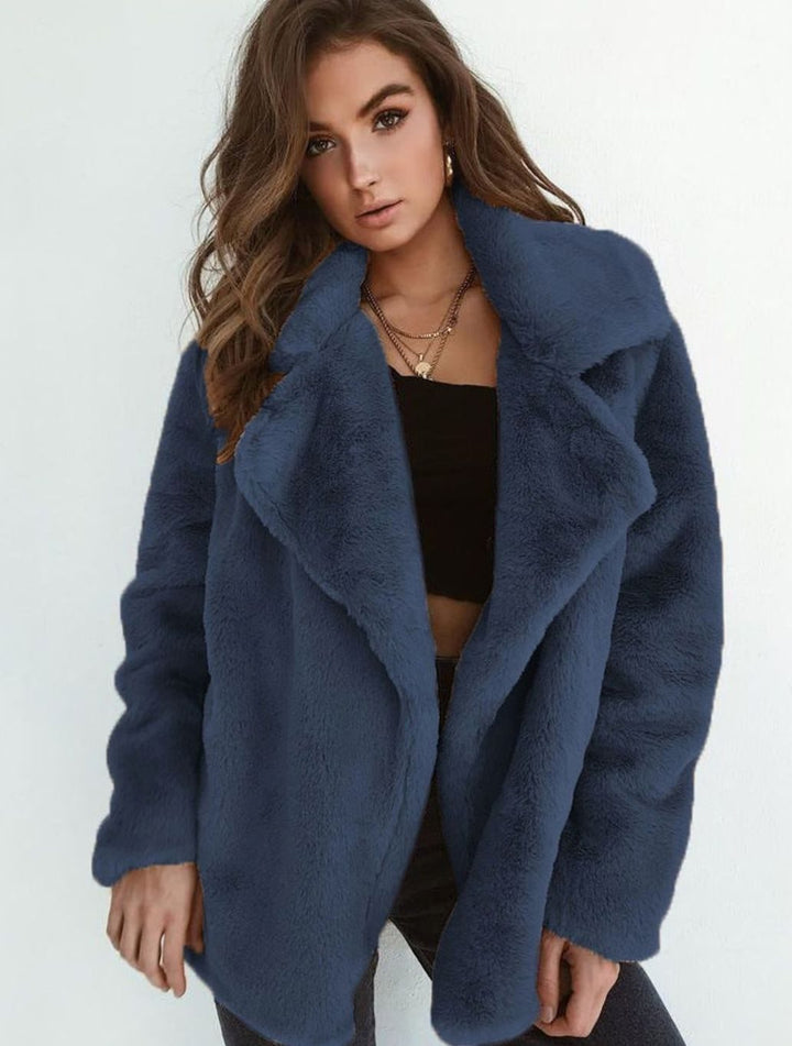 Kunstpelzmantel Damen Lässiger Oversized Teddyfell Kurzmantel - Kobaltblau