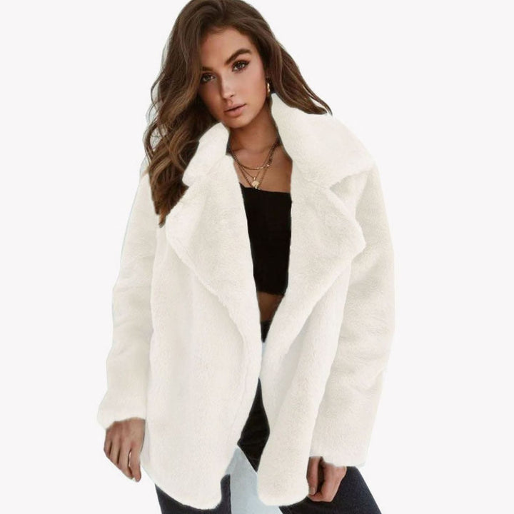 Kunstpelzmantel Damen Lässiger Oversized Teddyfell Kurzmantel - Weiß