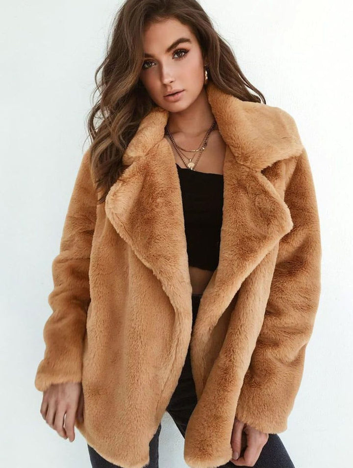 Kunstpelzmantel Damen Lässiger Oversized Teddyfell Kurzmantel - Hellbraun