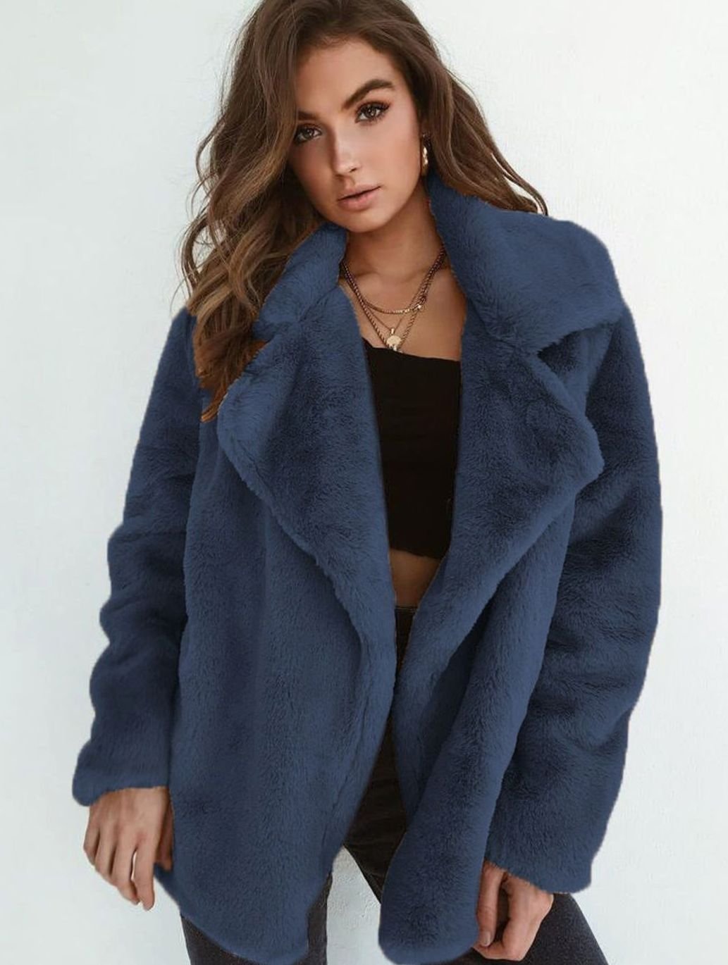 Kunstpelzmantel Damen Lässiger Oversized Teddyfell Kurzmantel