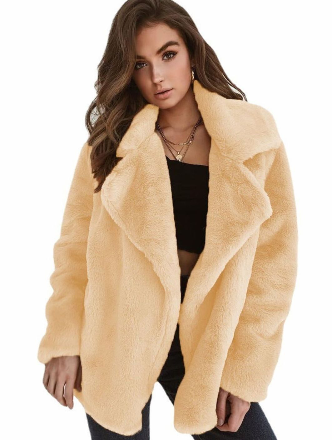 Kunstpelzmantel Damen Lässiger Oversized Teddyfell Kurzmantel