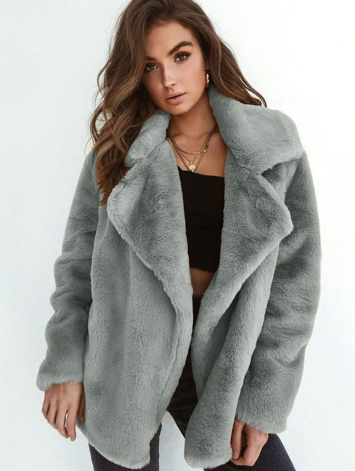 Kunstpelzmantel Damen Lässiger Oversized Teddyfell Kurzmantel - Grau