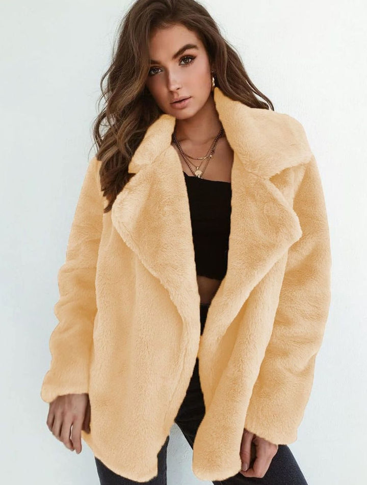 Kunstpelzmantel Damen Lässiger Oversized Teddyfell Kurzmantel - Aprikose