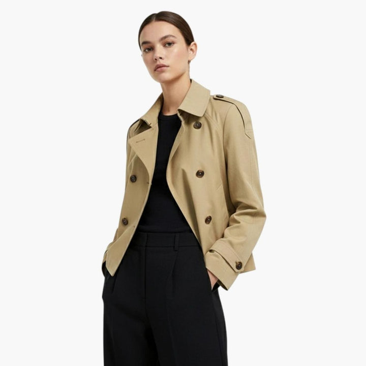 Kurzer Trenchcoat Damen Doppelknopf Stehkragen