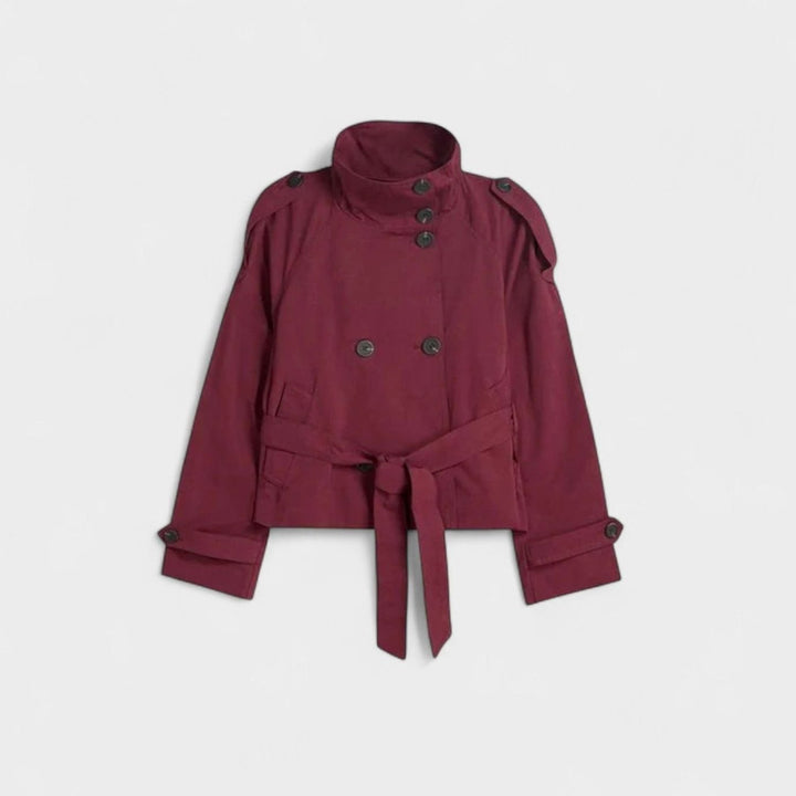 Kurzer Trenchcoat Damen Doppelknopf Stehkragen - Bordeaux