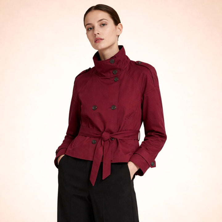 Kurzer Trenchcoat Damen Doppelknopf Stehkragen
