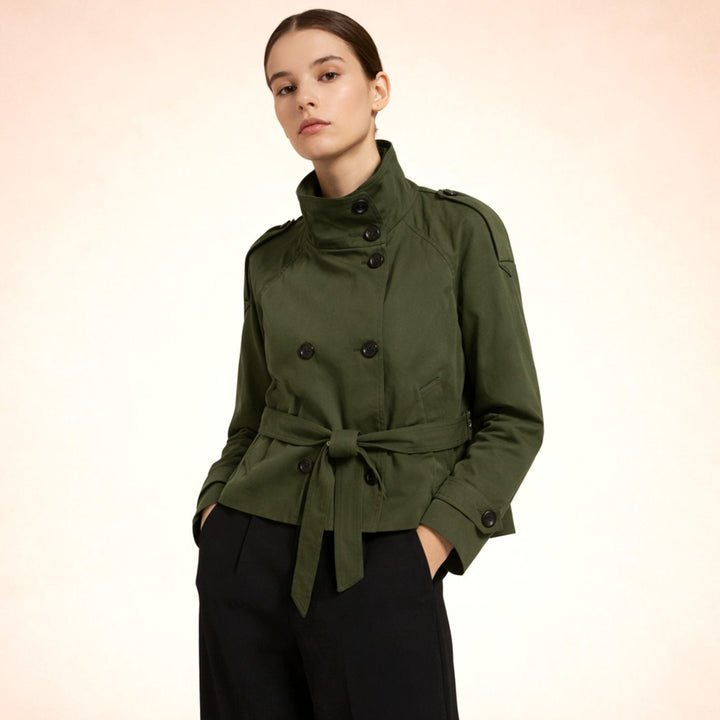 Kurzer Trenchcoat Damen Doppelknopf Stehkragen
