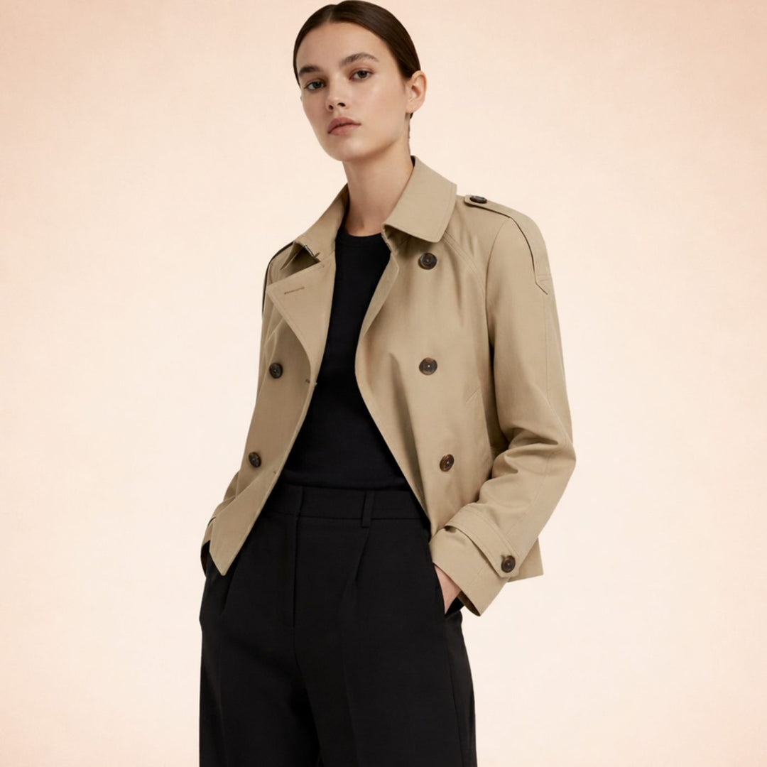 Kurzer Trenchcoat Damen Doppelknopf Stehkragen