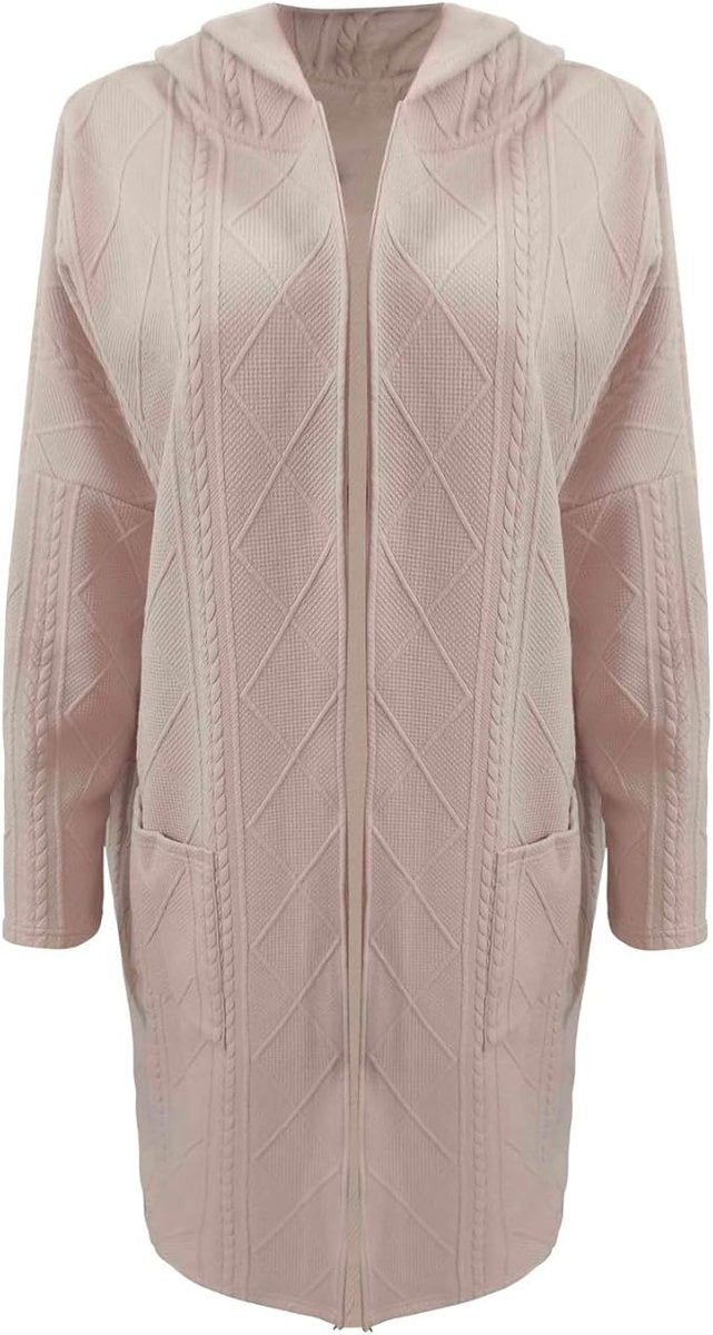 Lange Strickjacke Damen mit Kapuze Grobstrick Oversize Cardigan