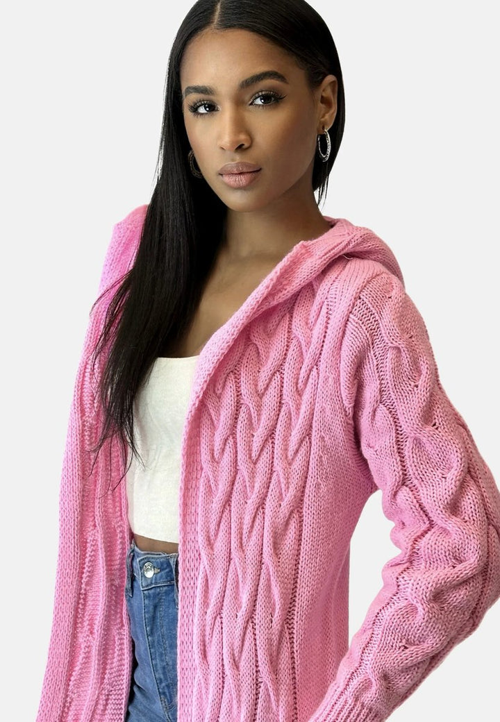 Lange Strickjacke Damen mit Kapuze Grobstrick Oversize Cardigan