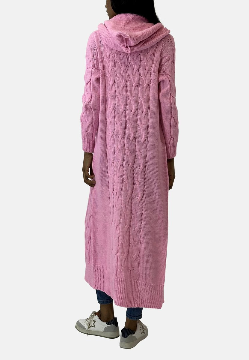 Lange Strickjacke Damen mit Kapuze Grobstrick Oversize Cardigan