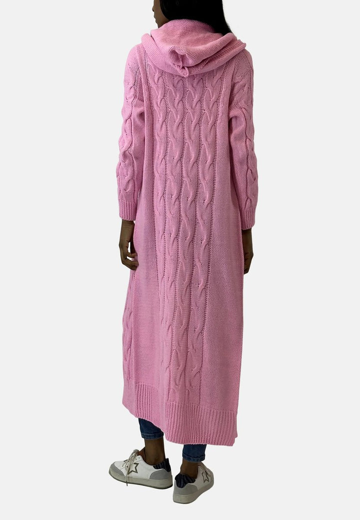 Lange Strickjacke Damen mit Kapuze Grobstrick Oversize Cardigan