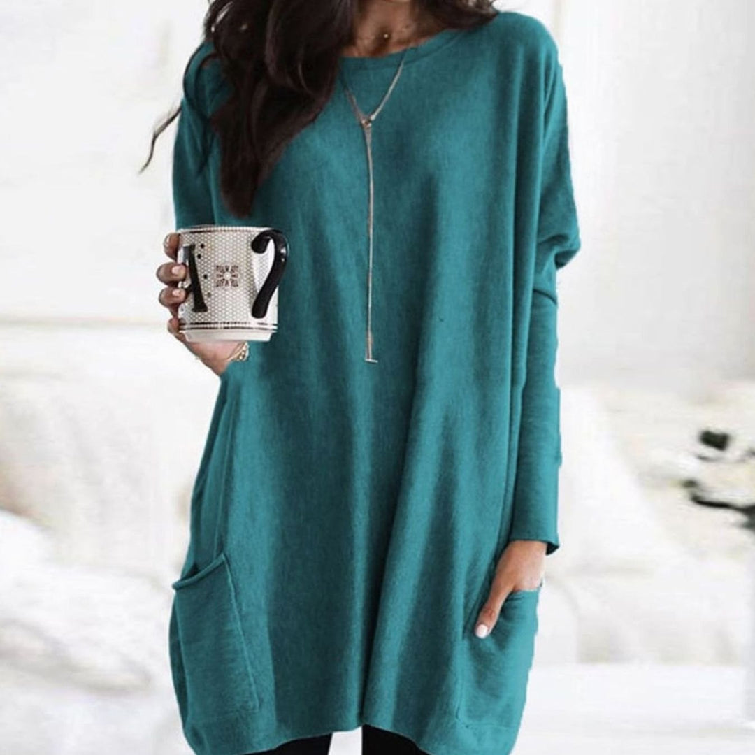 Langer Damenpullover Oversized Rundhals mit Taschen - Hellgrün