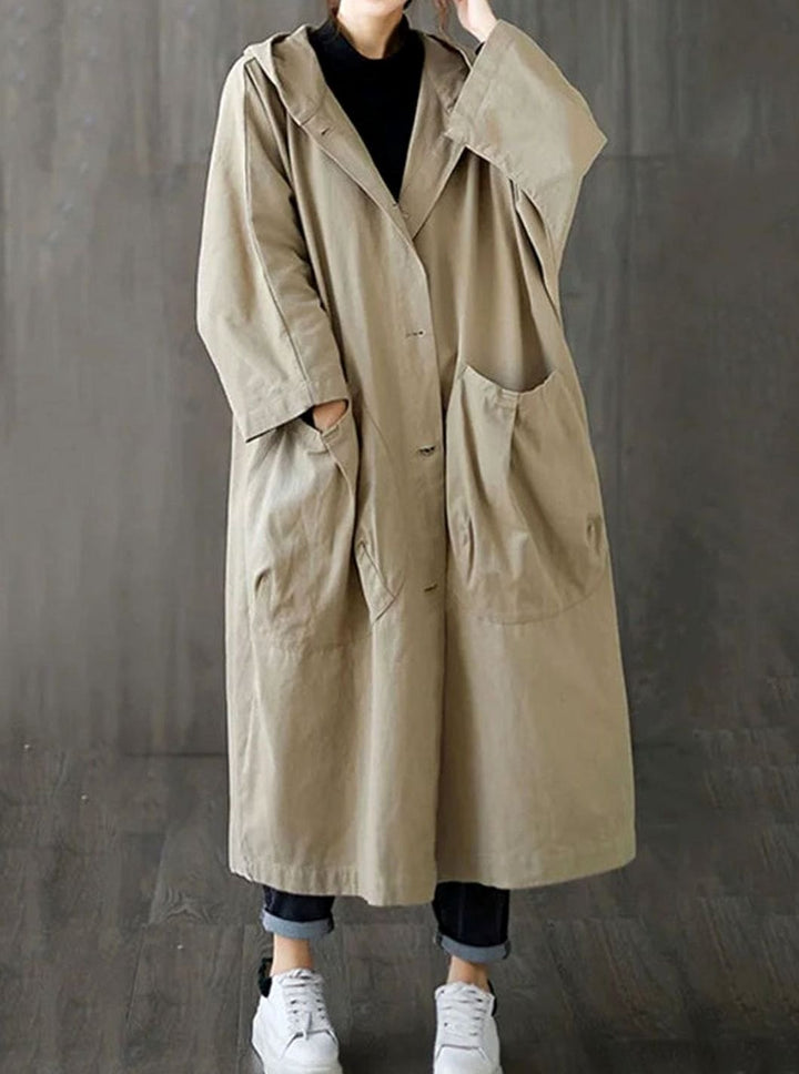 Langer Kapuzenmantel für Damen wasserabweisend Oversized Trenchcoat