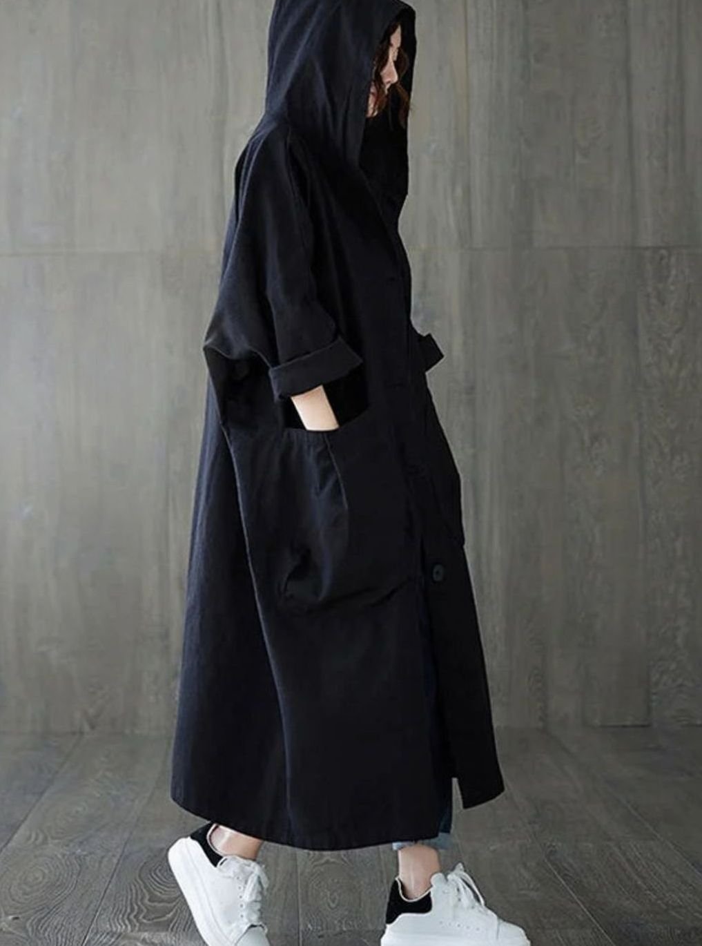 Langer Kapuzenmantel für Damen wasserabweisend Oversized Trenchcoat