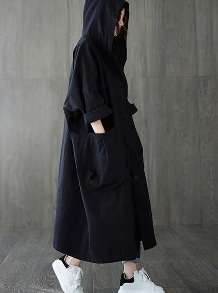 Langer Kapuzenmantel für Damen wasserabweisend Oversized Trenchcoat